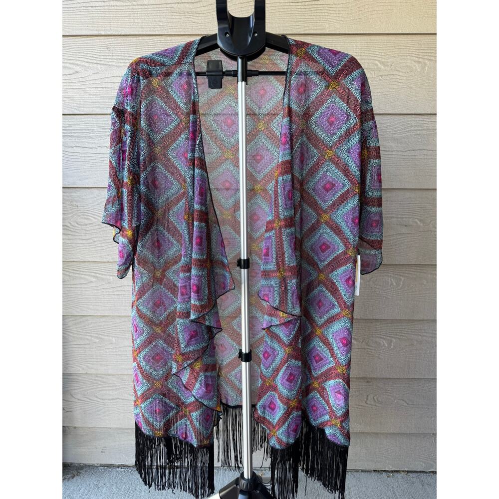 LuLaRoe Monroe Kimono with Black Fringe – Multicolor – NWT – Size Large